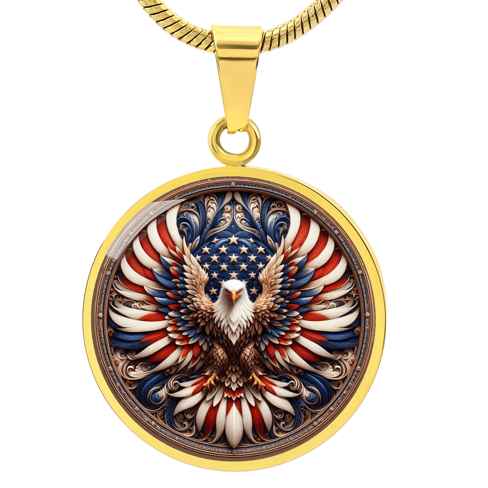 Patriotic Eagle Round Pendant Necklace