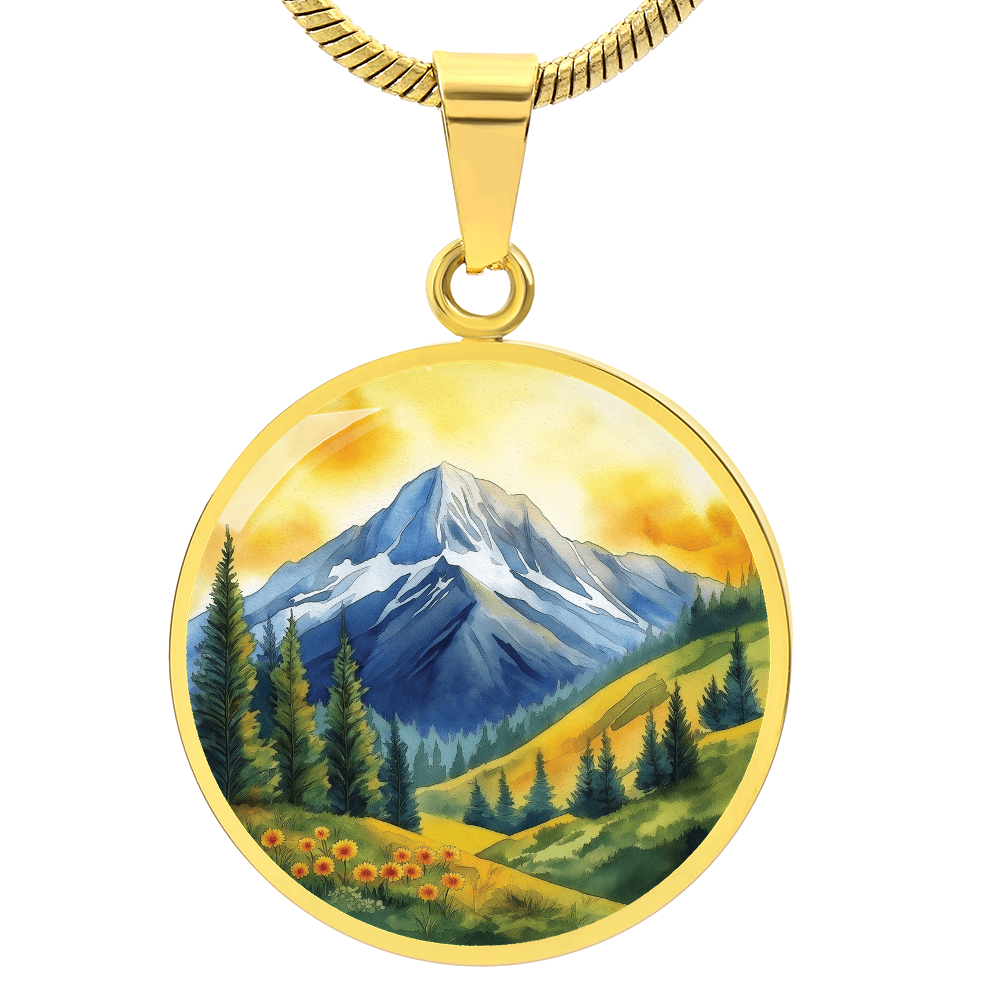 Mountain and Nature Round Pendant Necklace