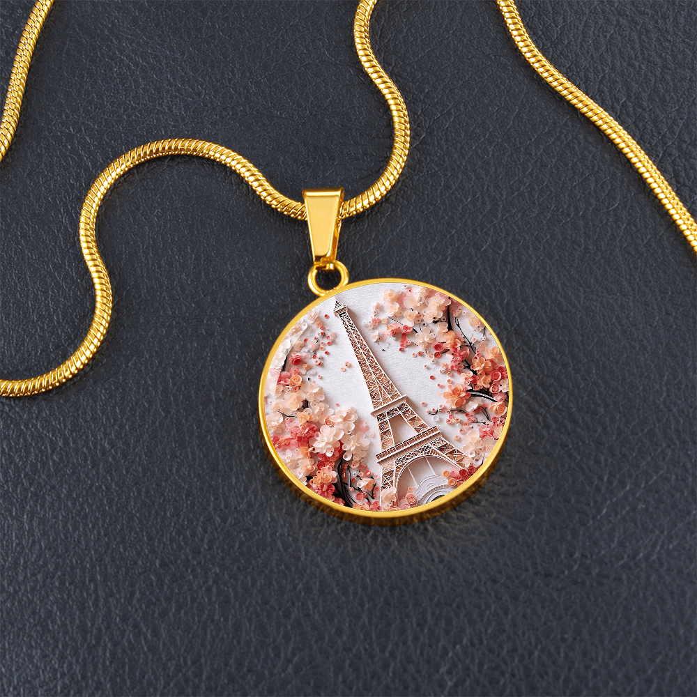 Eiffel Tower Paris Round Pendant Necklace
