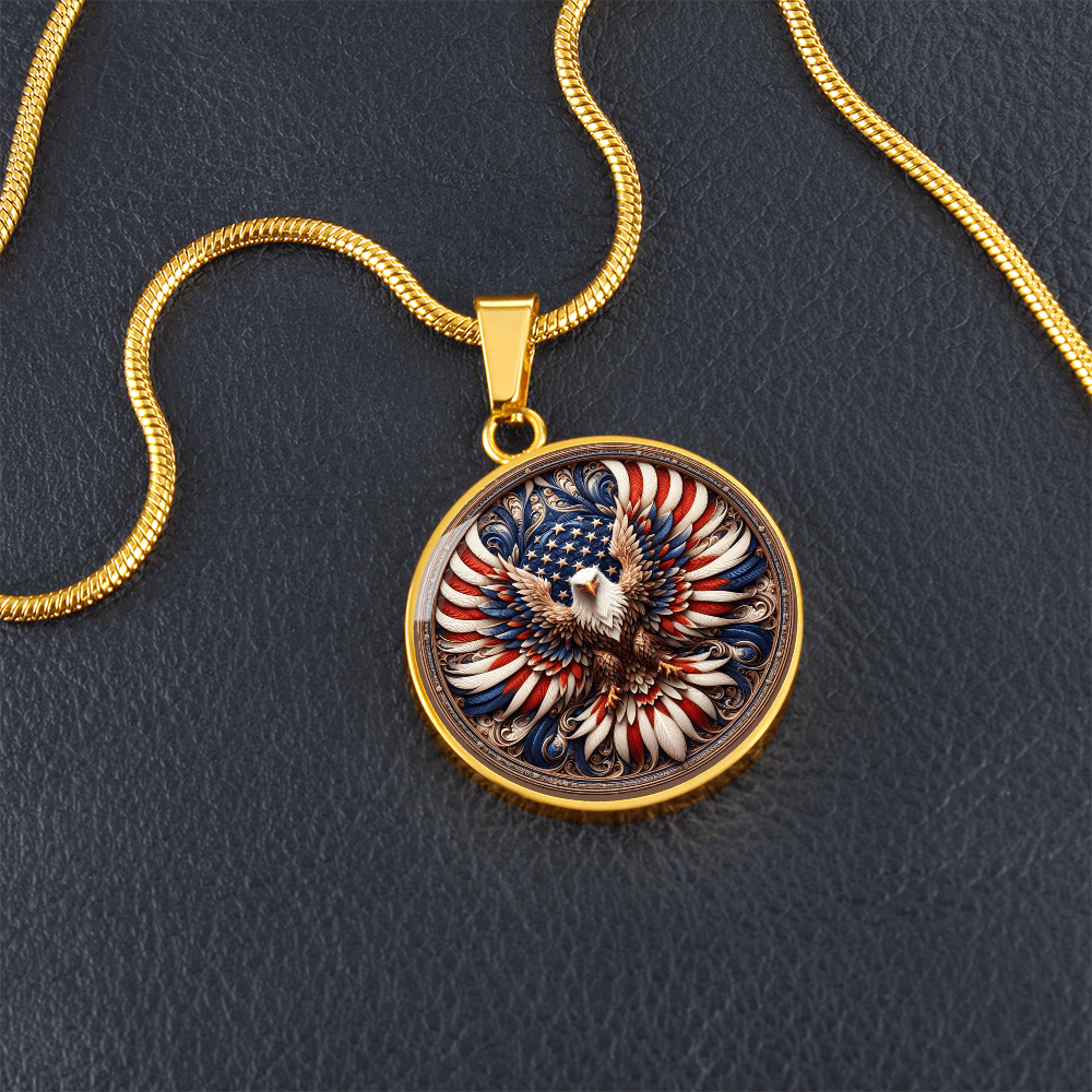 Patriotic Eagle Round Pendant Necklace