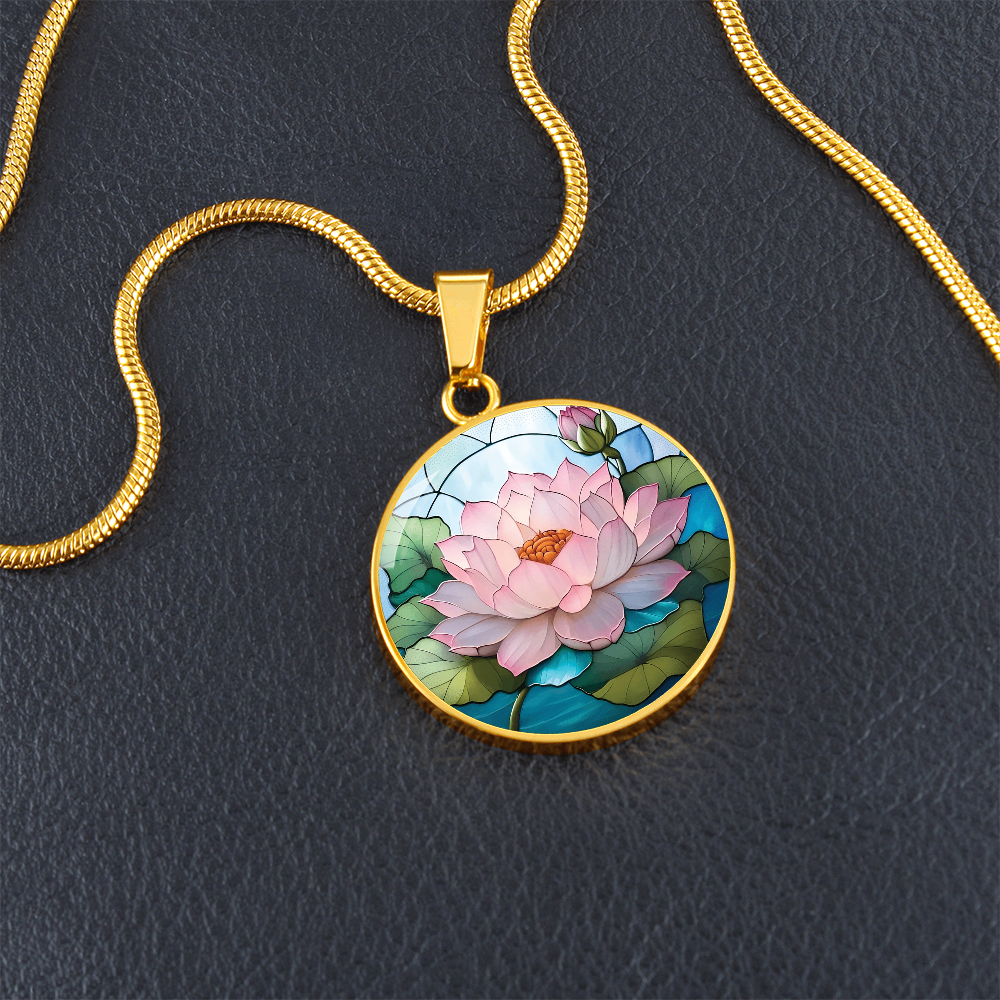 Lotus Round Pendant Necklace – Custom Engraved Jewelry