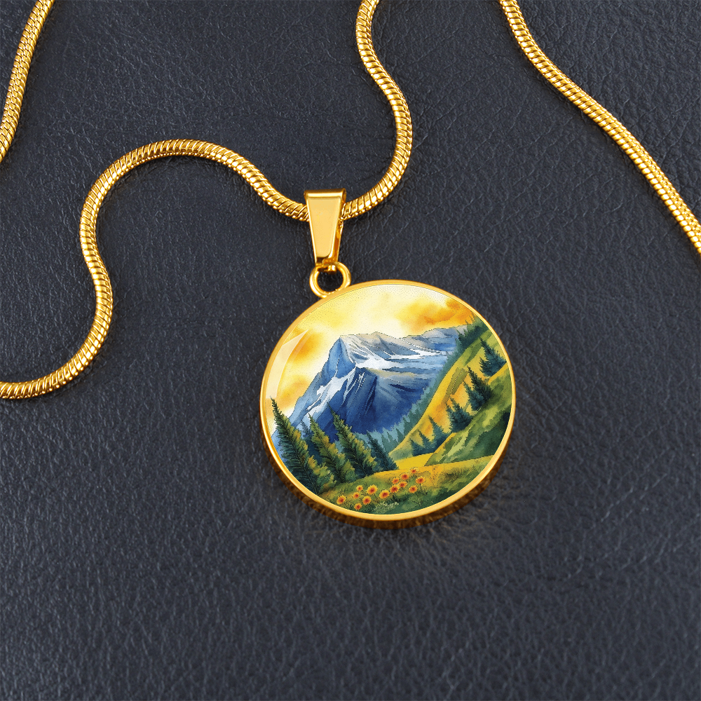 Mountain and Nature Round Pendant Necklace