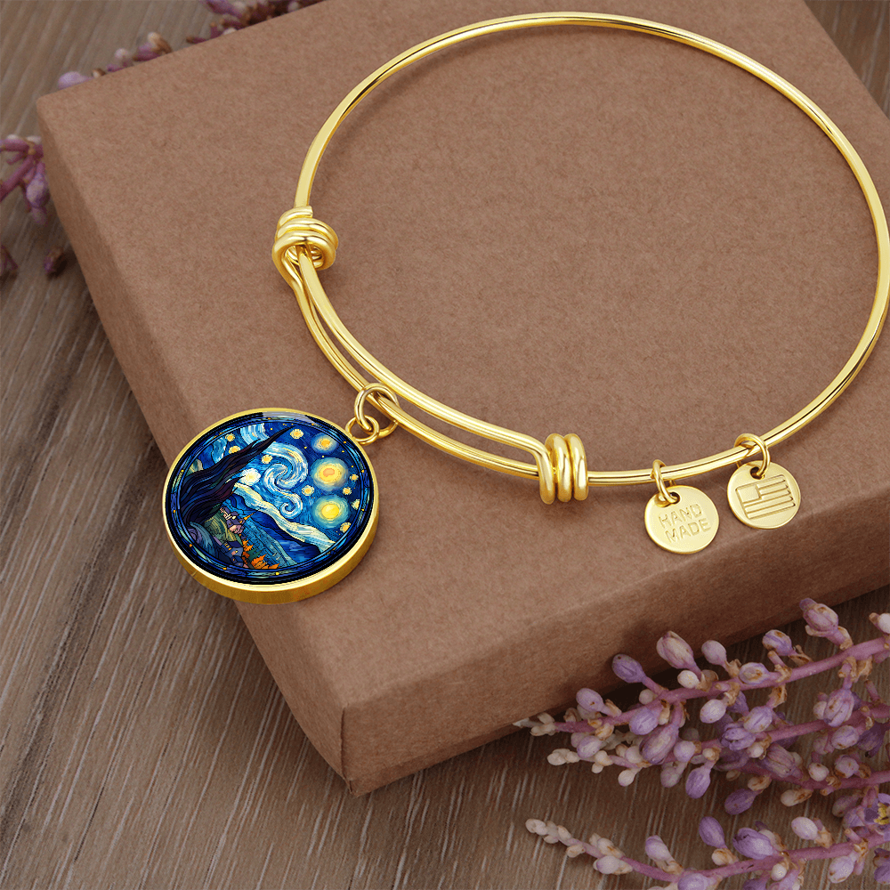 Van Gogh Starry Night Stained Glass Effect Bangle Bracelet