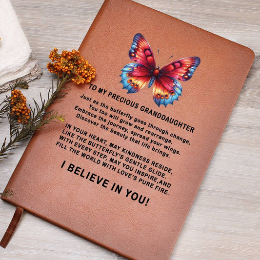 Personalized Butterfly Granddaughter Leather Journal, Graduation Gift for Granddaughter,Gifts from Grandma Keepsake Journal, From Godmother