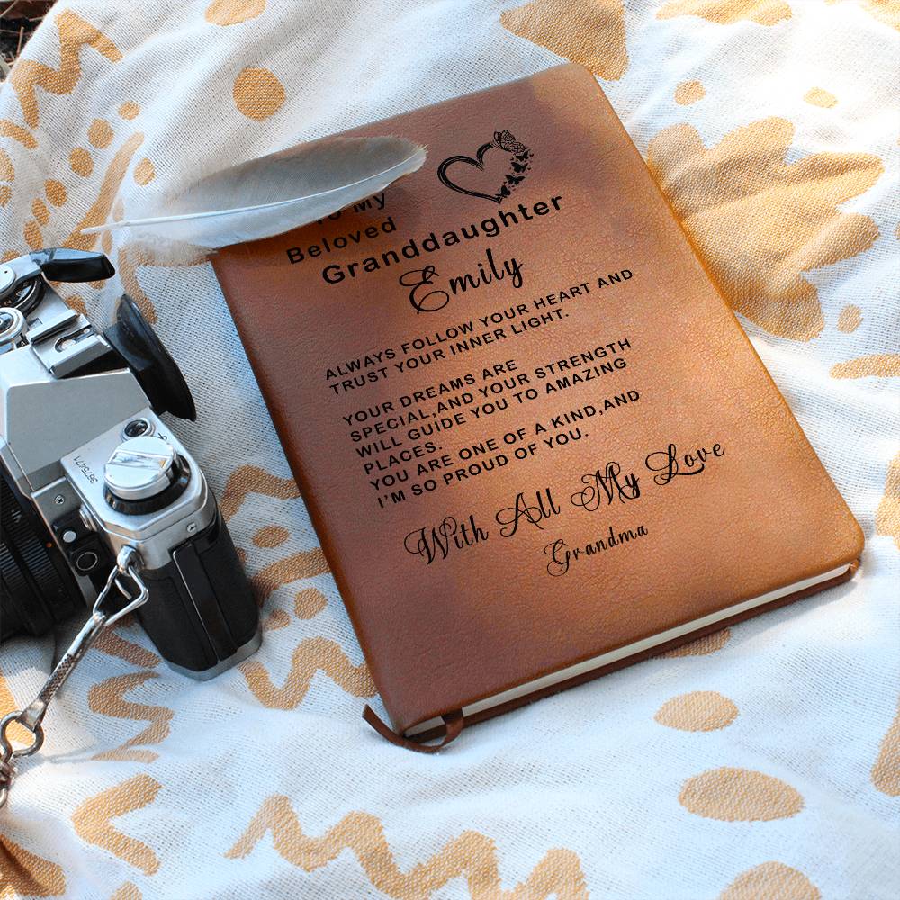 Personalized Granddaughter Heart Butterfly leather Journal, From Grandma Granddaughter Birthday Gift, Custom name journal, Grandchildren Gift idea