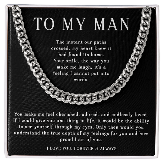 To My Man Cuban Link Chain, Gifts for Boyfriend, Valentine's Day Gifts, Birthday Gifts, Gift to my Lover, Gifts for Him