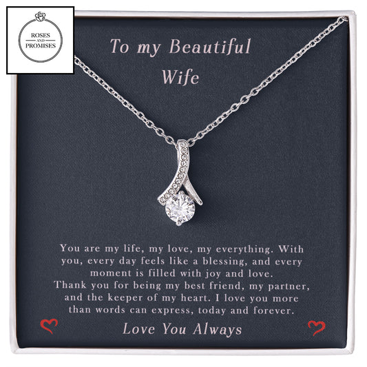 To My Beautiful Wife Alluring Beauty Necklace, Gift for Wife, Valentine's Day Gift, Birthday Gift for Wife, Christmas Gift for Wife, Gift For Her