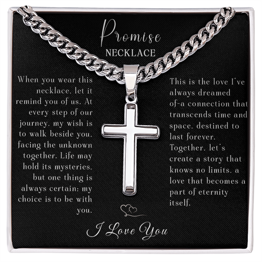 Personalized Engraved on the Back Cuban Chain with Artisan Cross Necklace, Promise Necklace, Chain and Cross