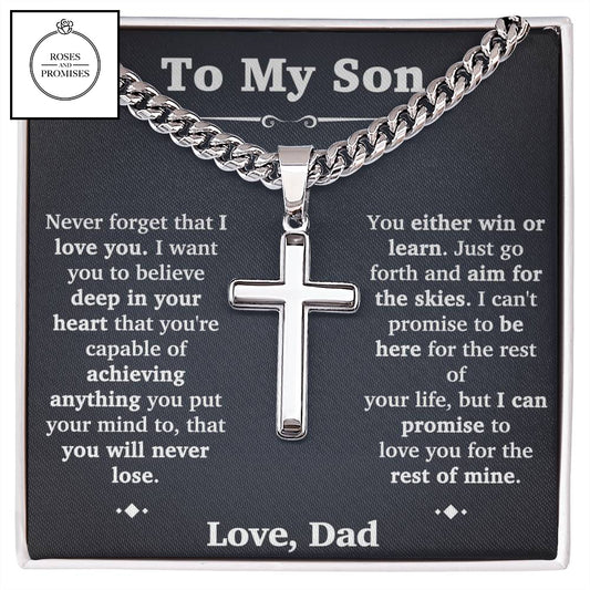To My Son Gift From Dad | Cross Necklace Cuban Chain for Son from Dad | Birthday Gifts for Son from Dad | To My Son Cross Necklace | Necklace Gift for Son from Dad