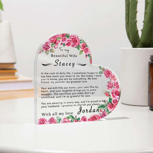To My Beautiful Wife Personalized  Acrylic Plaque, Gifts for My Fife, Valentine's Day Gift, Birthday Gift, Anniversary Gift