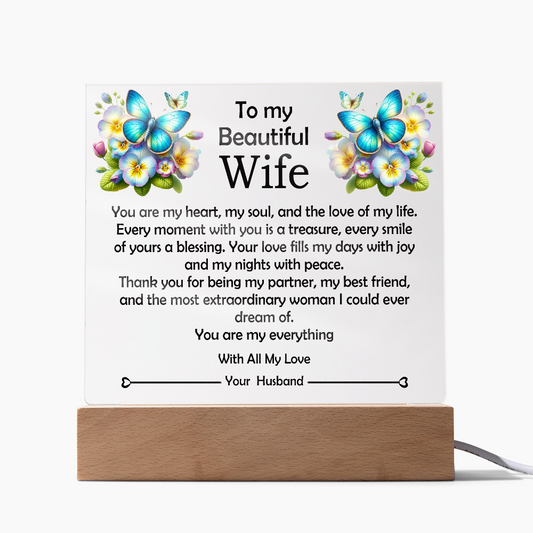 To My Beautiful Wife Gift Acrylic Plaque, Gift to Wife from Husband, Thoughtful Gift for Her, Gift, Sentimental Gift for my Wife, Night Light