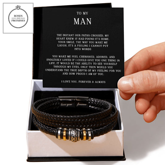 To My Man Love You Forever Braided Vegan Leather Band, Vlentine's Gifts for Him, Gift for Boyfriend, Birthday Gifts, Gifts for Him