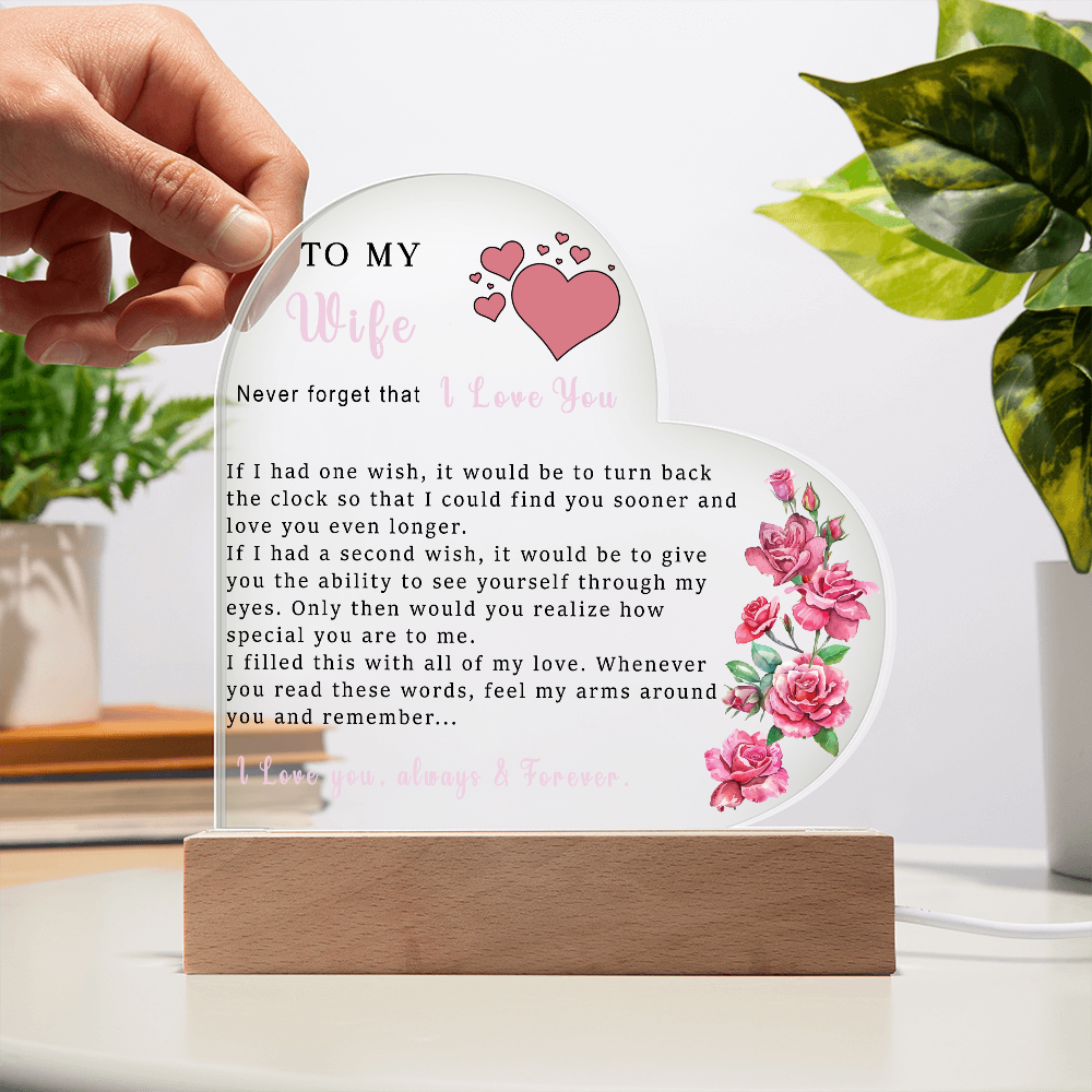 To My Wife Heart Shape Acrylic Plaque, Valentine's Day Gift, Gift from Husband, Gift for wife, Romantic Gift