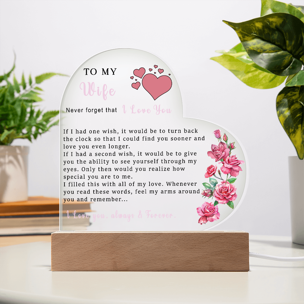 To My Wife Heart Shape Acrylic Plaque, Valentine's Day Gift, Gift from Husband, Gift for wife, Romantic Gift