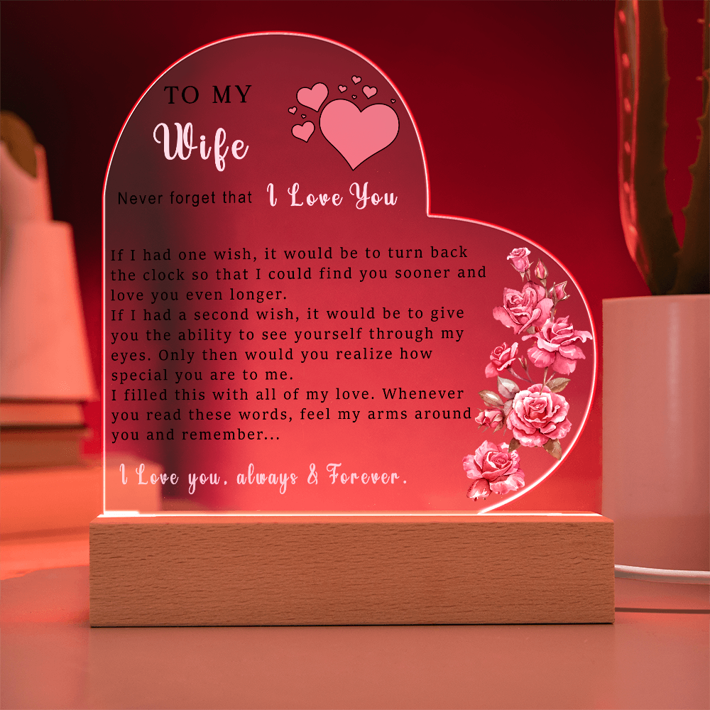 To My Wife Heart Shape Acrylic Plaque, Valentine's Day Gift, Gift from Husband, Gift for wife, Romantic Gift