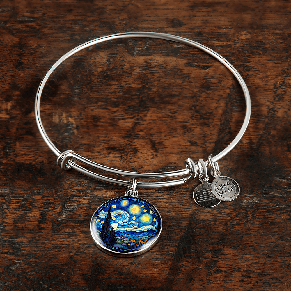 Van Gogh Starry Night Stained Glass Effect Bangle Bracelet