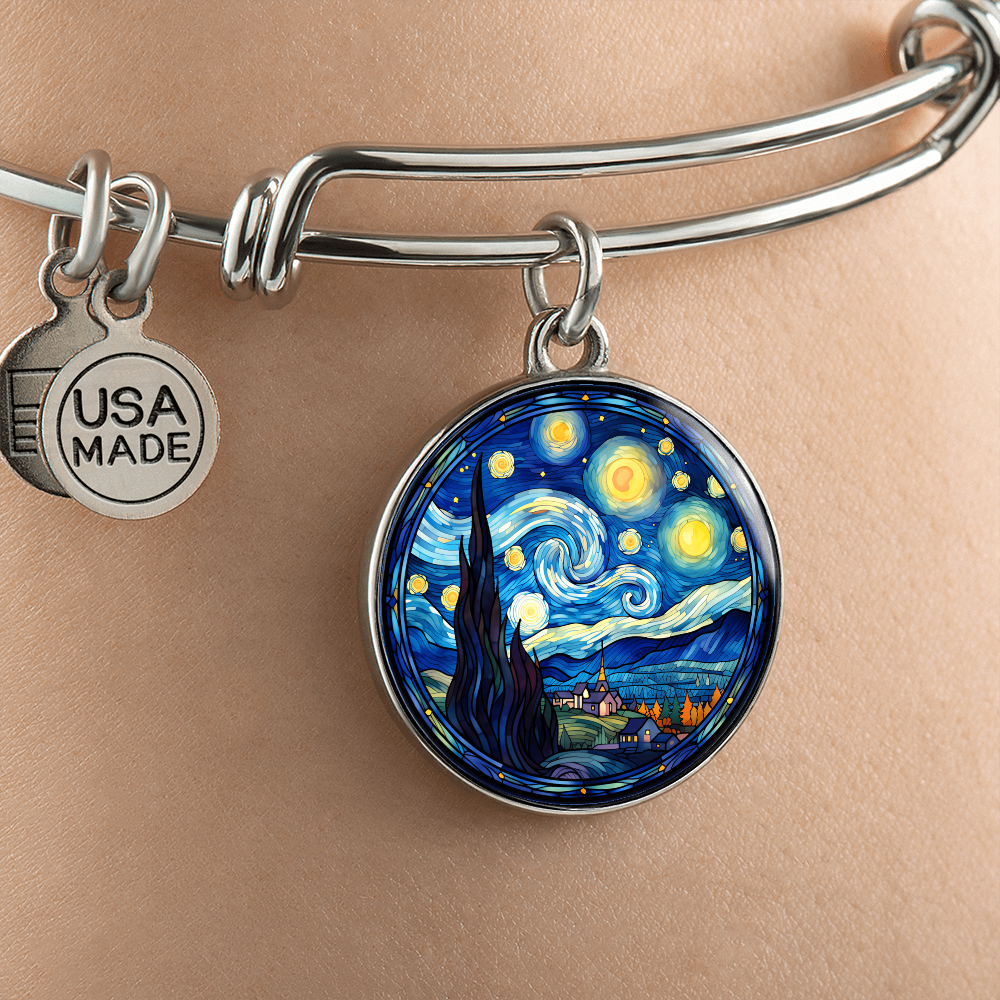 Van Gogh Starry Night Stained Glass Effect Bangle Bracelet