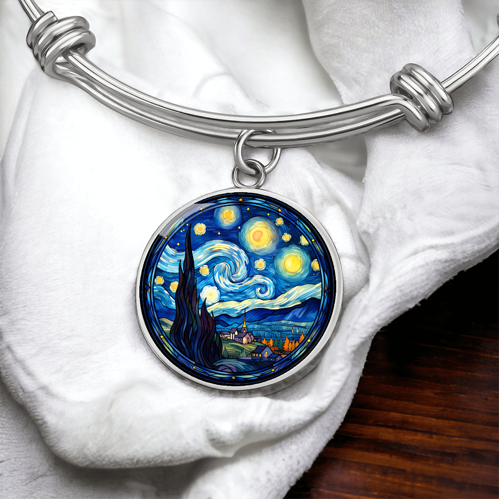 Van Gogh Starry Night Stained Glass Effect Bangle Bracelet
