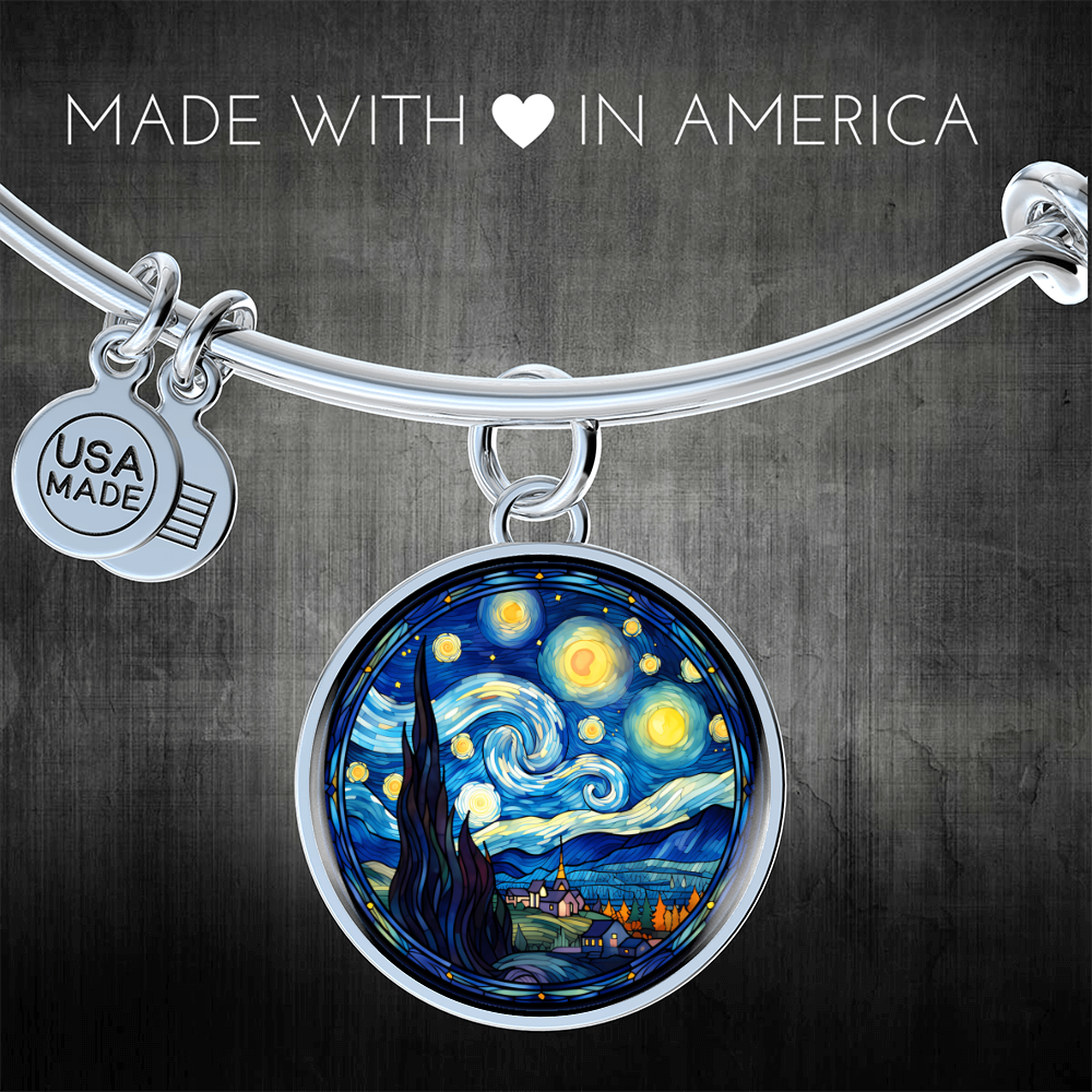 Van Gogh Starry Night Stained Glass Effect Bangle Bracelet