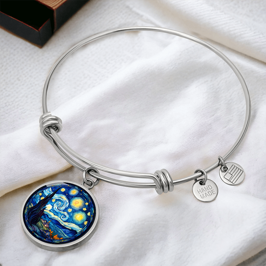 Van Gogh Starry Night Stained Glass Effect Bangle Bracelet