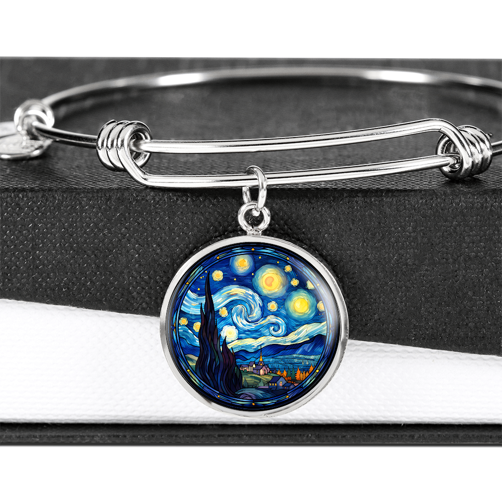 Van Gogh Starry Night Stained Glass Effect Bangle Bracelet