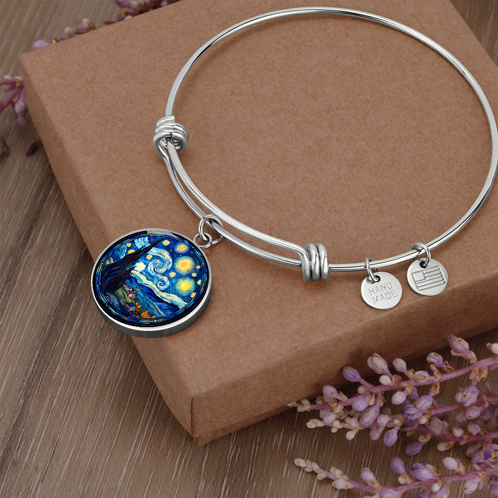 Van Gogh Starry Night Stained Glass Effect Bangle Bracelet