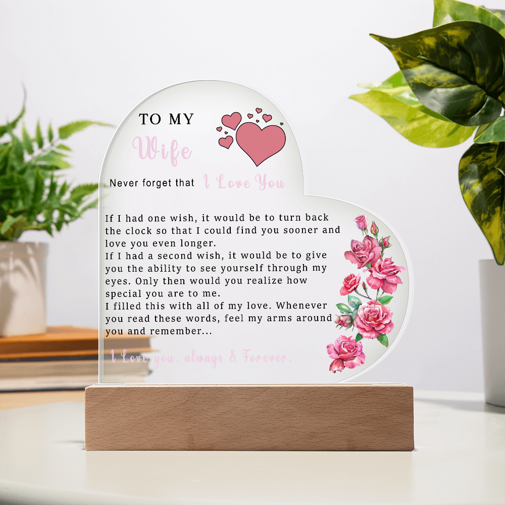 To My Wife Heart Shape Acrylic Plaque, Valentine's Day Gift, Gift from Husband, Gift for wife, Romantic Gift