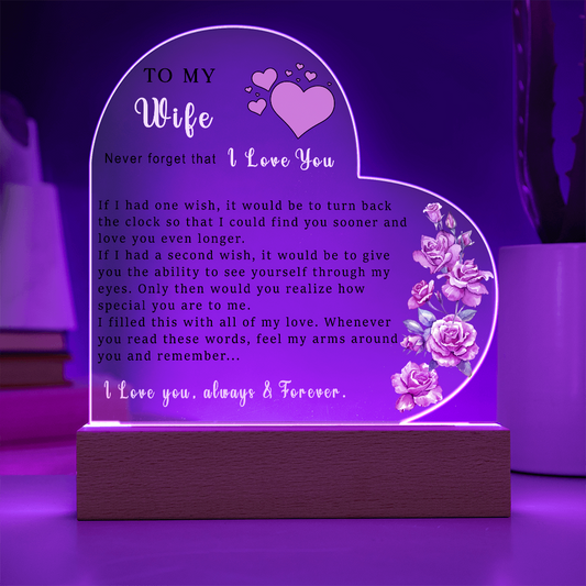 To My Wife Heart Shape Acrylic Plaque, Valentine's Day Gift, Gift from Husband, Gift for wife, Romantic Gift