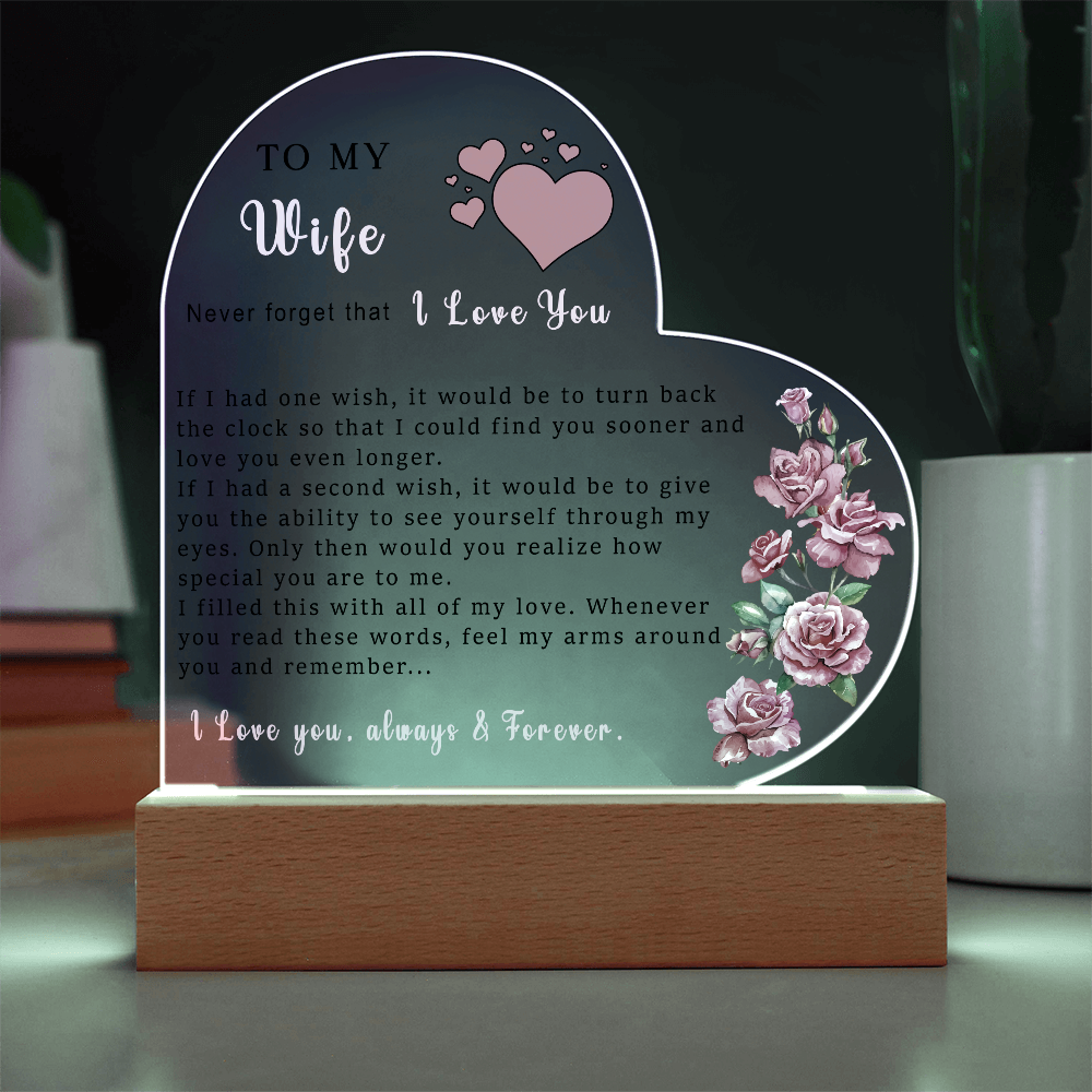 To My Wife Heart Shape Acrylic Plaque, Valentine's Day Gift, Gift from Husband, Gift for wife, Romantic Gift