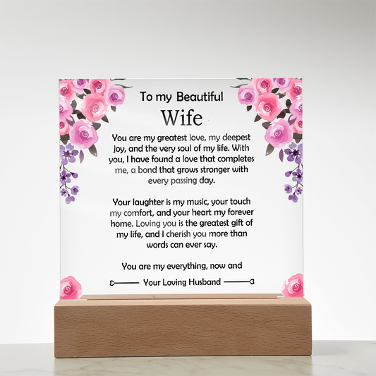 To My Beautiful Wife Birthday Gift Acrylic Plaque, Gift to Wife from Husband, Thoughtful Gift for Her,  Gift, Sentimental Gift for my Wife,Night Light