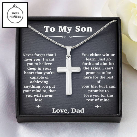 To My Son Gift From Dad | Cross Necklace Cuban Chain for Son from Dad | Birthday Gifts for Son from Dad | To My Son Cross Necklace