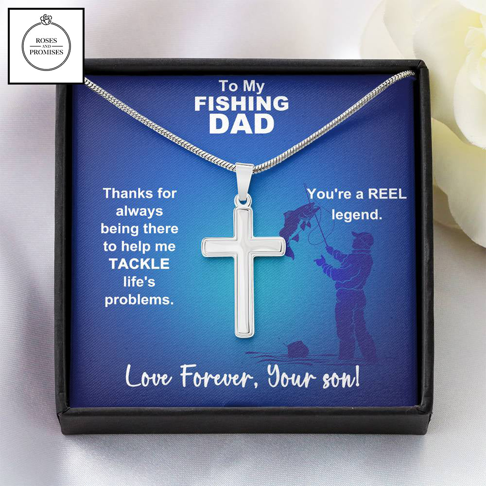 To My Fishing Dad Artisan-crafted Stainless Steel Cross Necklace