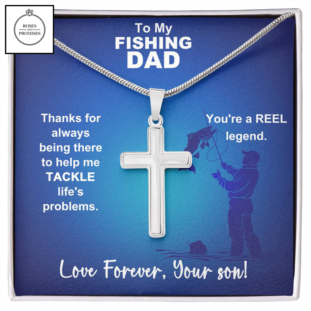 To My Fishing Dad Artisan-crafted Stainless Steel Cross Necklace