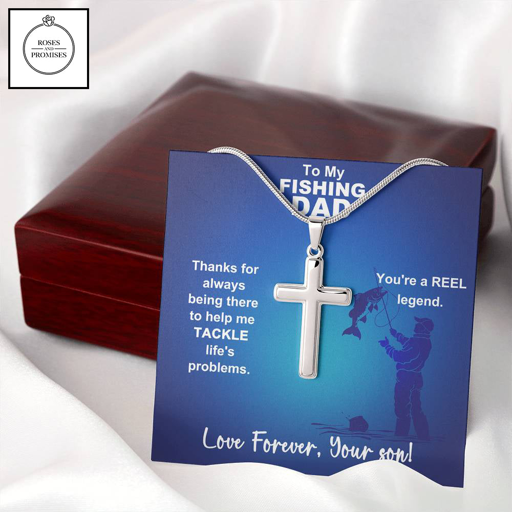 To My Fishing Dad Artisan-crafted Stainless Steel Cross Necklace